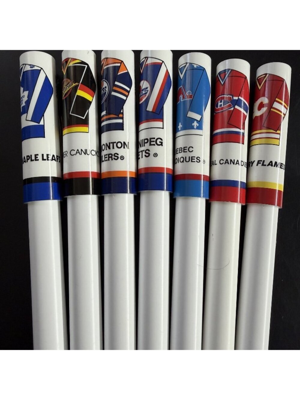 Vintage O Pee Chee NHL Canadian Team Jersey Pens Set of 7 Nordiques Jets 1988